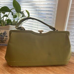 MCM mid century modern, avocado/olive green leather handbag